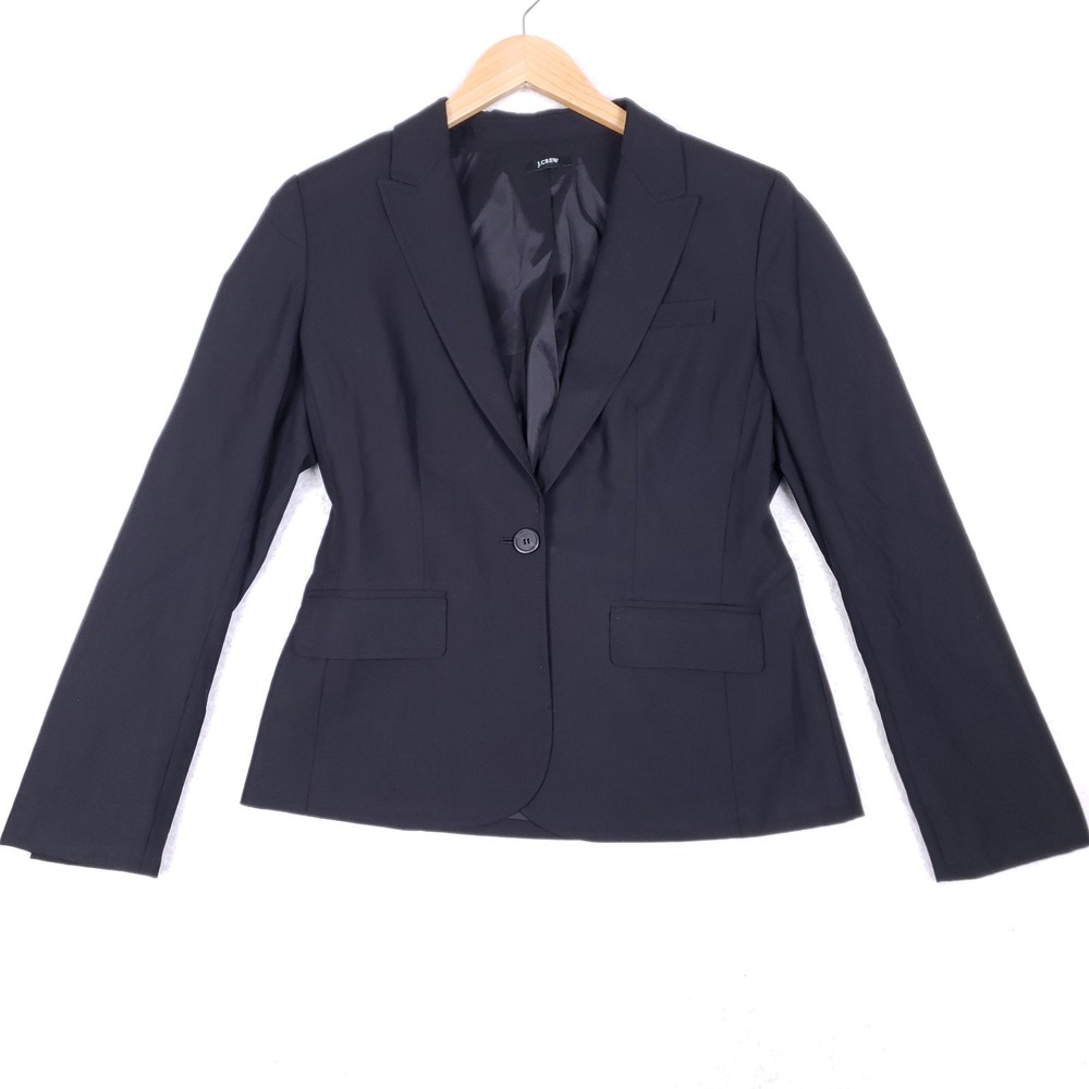 J.Crew‎ Women's One Button Blazer Black Lined Tailored Jacket S/M Office Chic